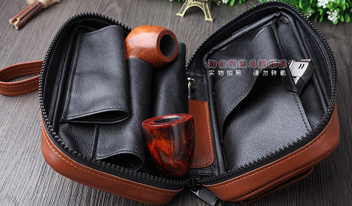 【淘金周】原装德国Martin Wess手工牛皮烟斗包 三斗包LP35/3棕色-5