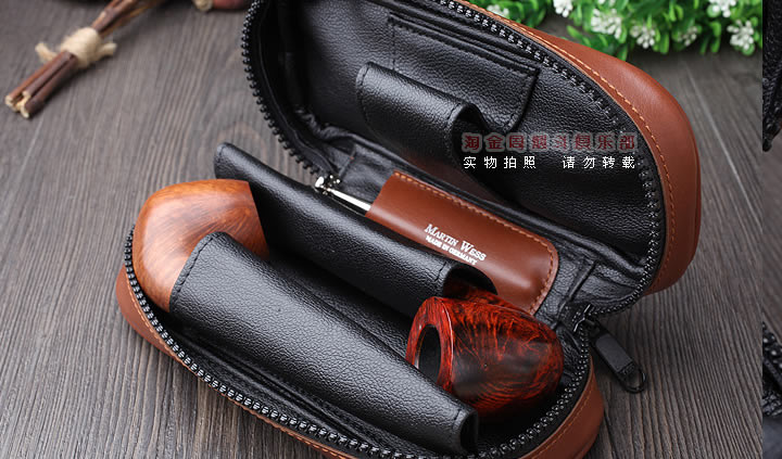 【淘金周】原装德国Martin Wess手工牛皮烟斗包 两斗包P9-2棕色-5