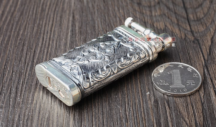 淘金周 德国十字架Sillems 纯银浮雕烟斗打火机 双面雕花1990Puro-1