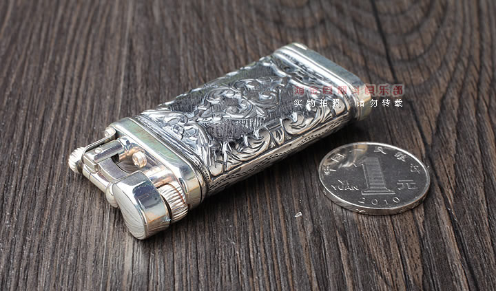 淘金周 德国十字架Sillems 纯银浮雕烟斗打火机 双面雕花1990Puro-2