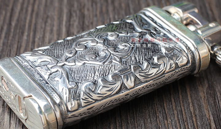 淘金周 德国十字架Sillems 纯银浮雕烟斗打火机 双面雕花1990Puro-3