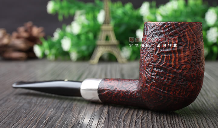 二手老斗 英国Dunhill登喜路石楠木烟斗 银圈军插4号喷砂斗-2