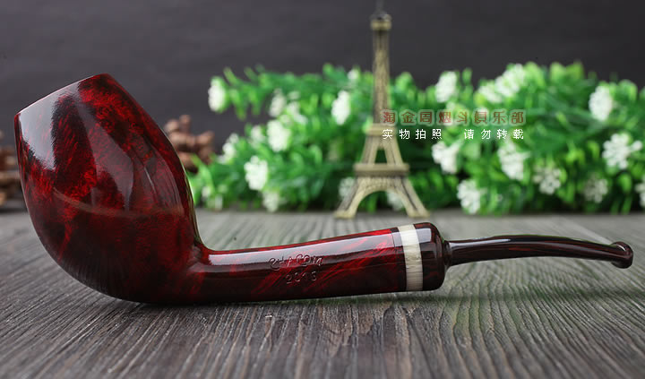 原装进口 法国CHACOM CC石楠木烟斗 2016年度红色光面限量斗-3