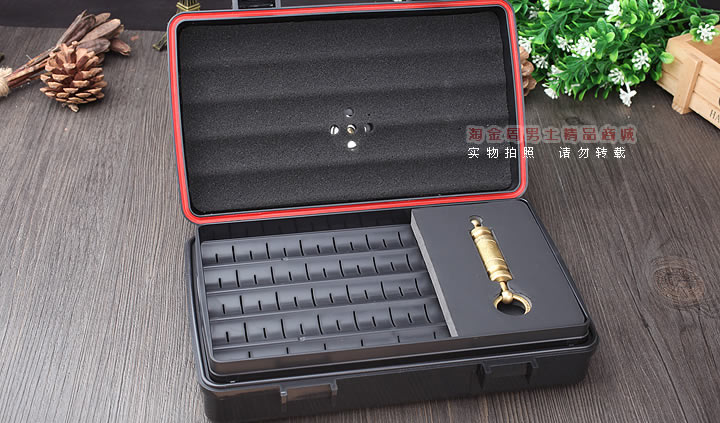 雪便携茄保湿盒 季风塑料10支黑色 户外密封防水雪茄盒含打孔器-2