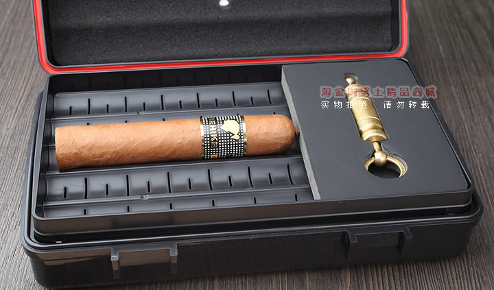 雪便携茄保湿盒 季风塑料10支黑色 户外密封防水雪茄盒含打孔器-4