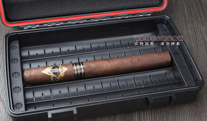 雪便携茄保湿盒 季风塑料10支黑色 户外密封防水雪茄盒含打孔器-5