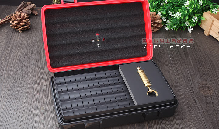 雪便携茄保湿盒 季风塑料10支红色 户外密封防水雪茄盒含打孔器-2