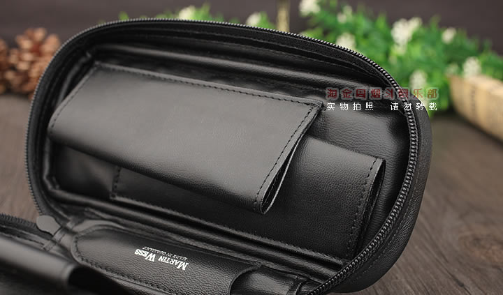 【淘金周】原装德国Martin Wess手工牛皮烟斗包 两斗包CP9-2黑色-2