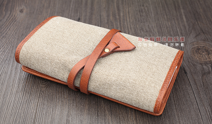 法国CHACOM CC烟斗包 棕色牛皮帆布2斗包 023BE-1