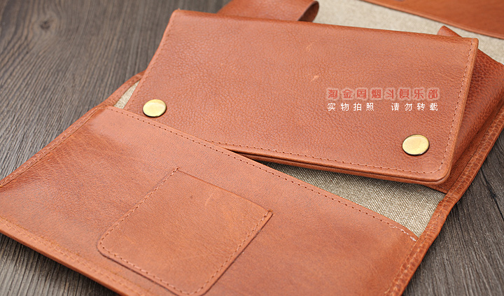 法国CHACOM CC烟斗包 棕色牛皮帆布2斗包 023BE-6