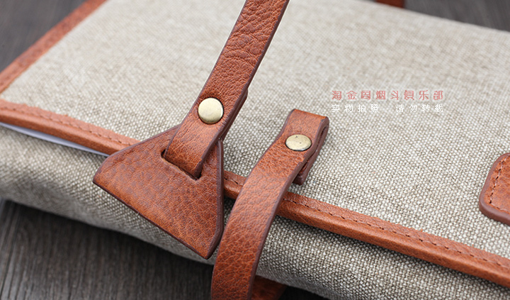 法国CHACOM CC烟斗包 棕色牛皮帆布2斗包 023BE-8