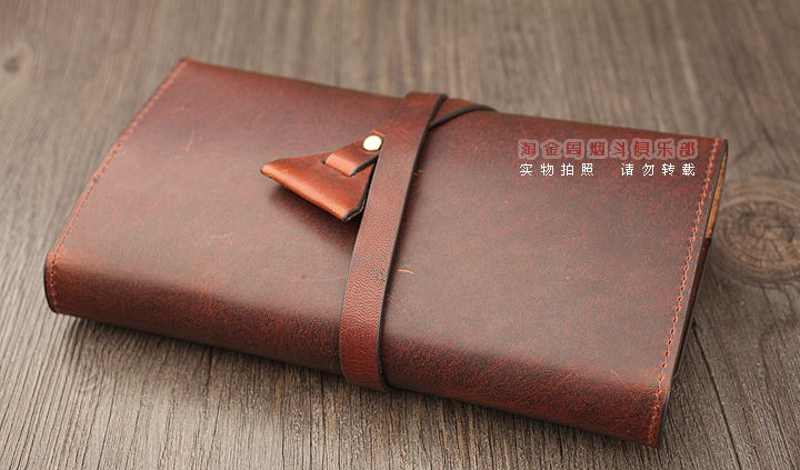 法国CHACOM CC烟斗包 棕色牛皮帆布2斗包 023BR-1