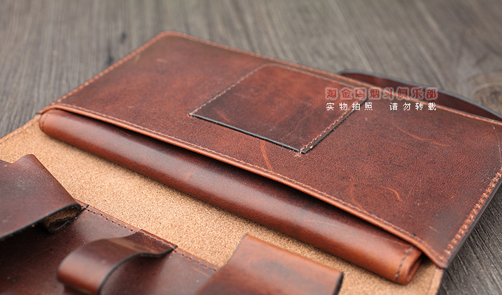 法国CHACOM CC烟斗包 棕色牛皮帆布2斗包 023BR-4