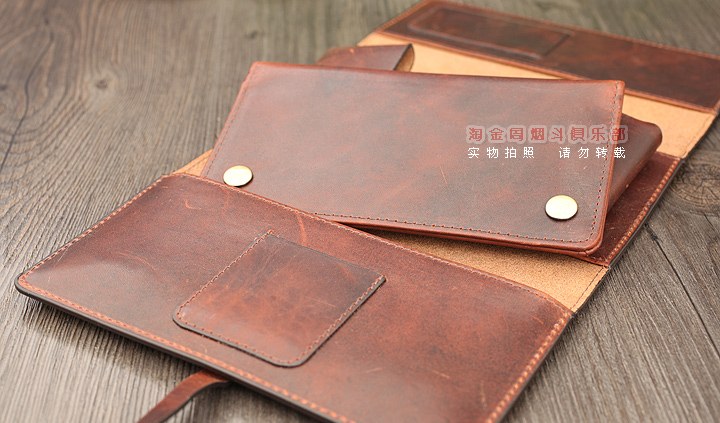 法国CHACOM CC烟斗包 棕色牛皮帆布2斗包 023BR-5