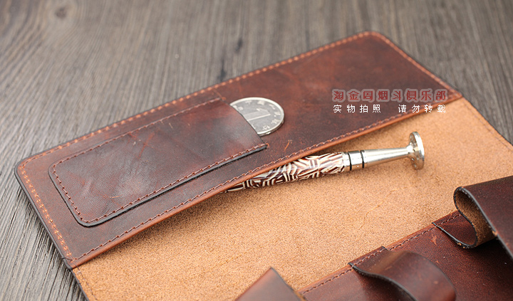 法国CHACOM CC烟斗包 棕色牛皮帆布2斗包 023BR-7