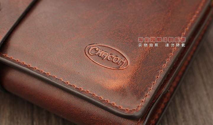 法国CHACOM CC烟斗包 棕色牛皮帆布2斗包 023BR-8